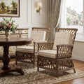 Set of Two Cream and Natural Cross Back Dining Arm Chairs