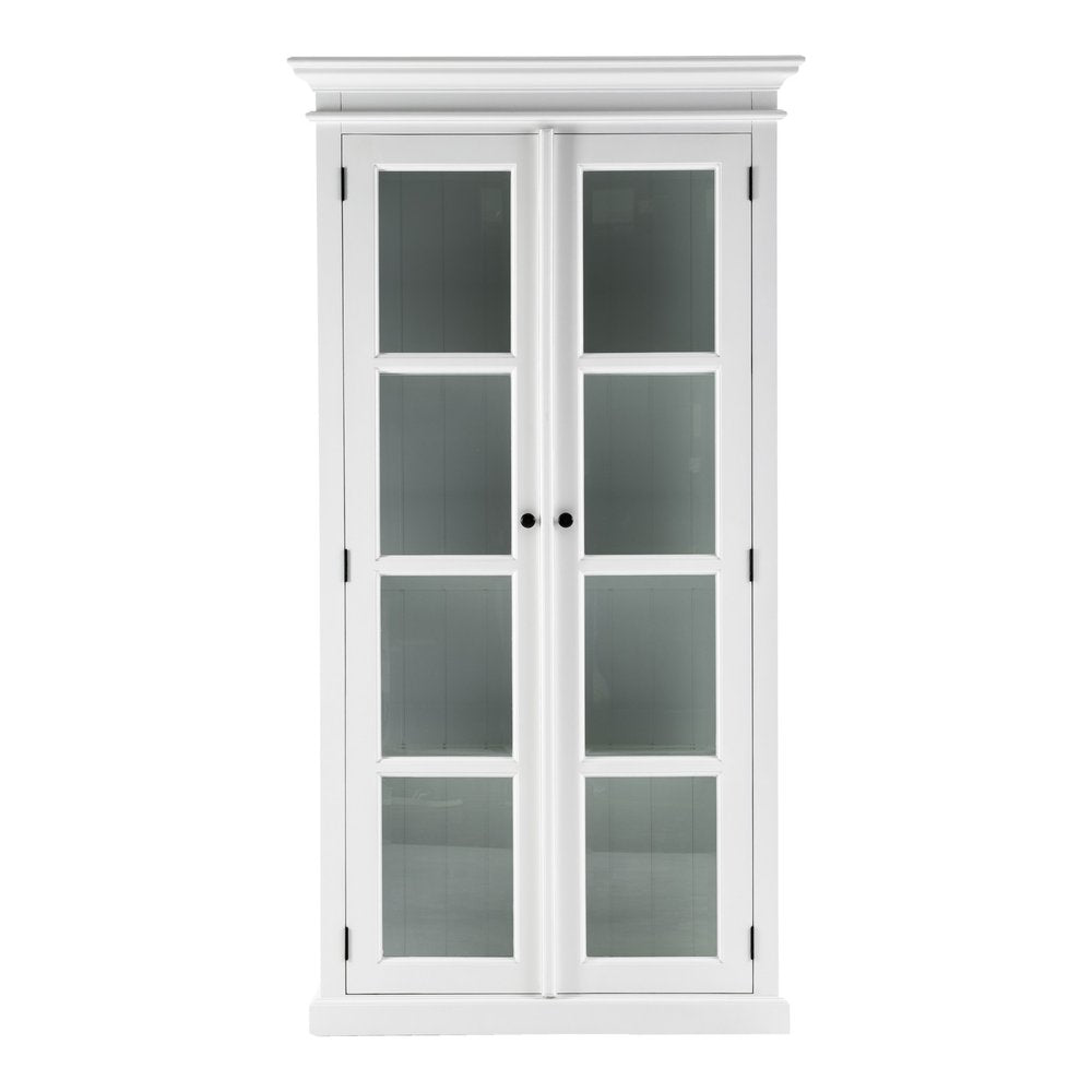 White Wood and Glass Double Door Storage Cabinet - 75-inch