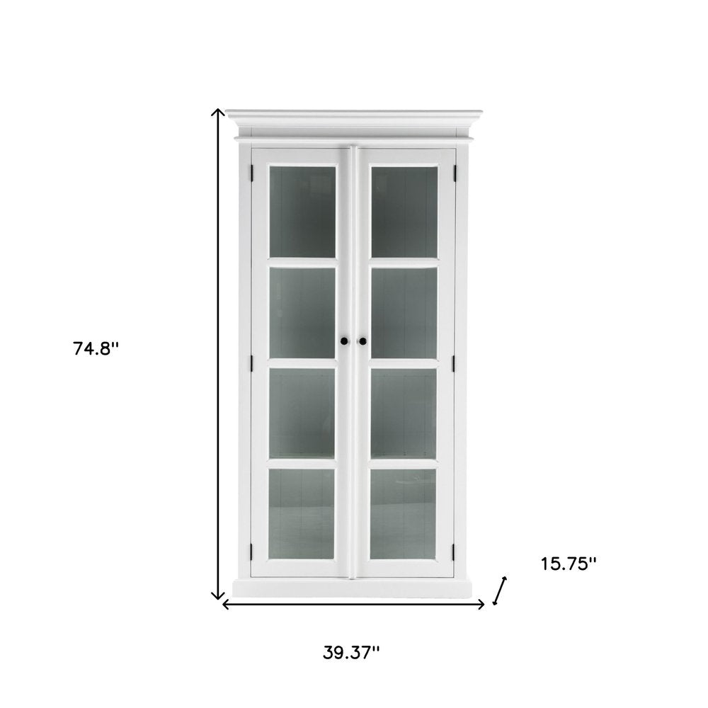 White Wood and Glass Double Door Storage Cabinet - 75-inch