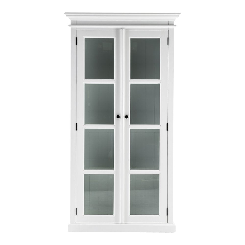 White Wood and Glass Double Door Storage Cabinet - 75-inch