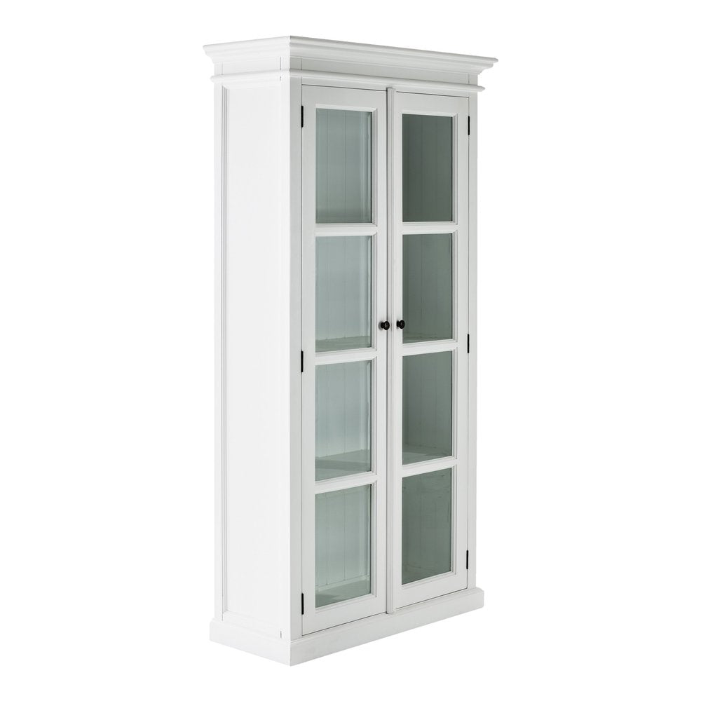 White Wood and Glass Double Door Storage Cabinet - 75-inch