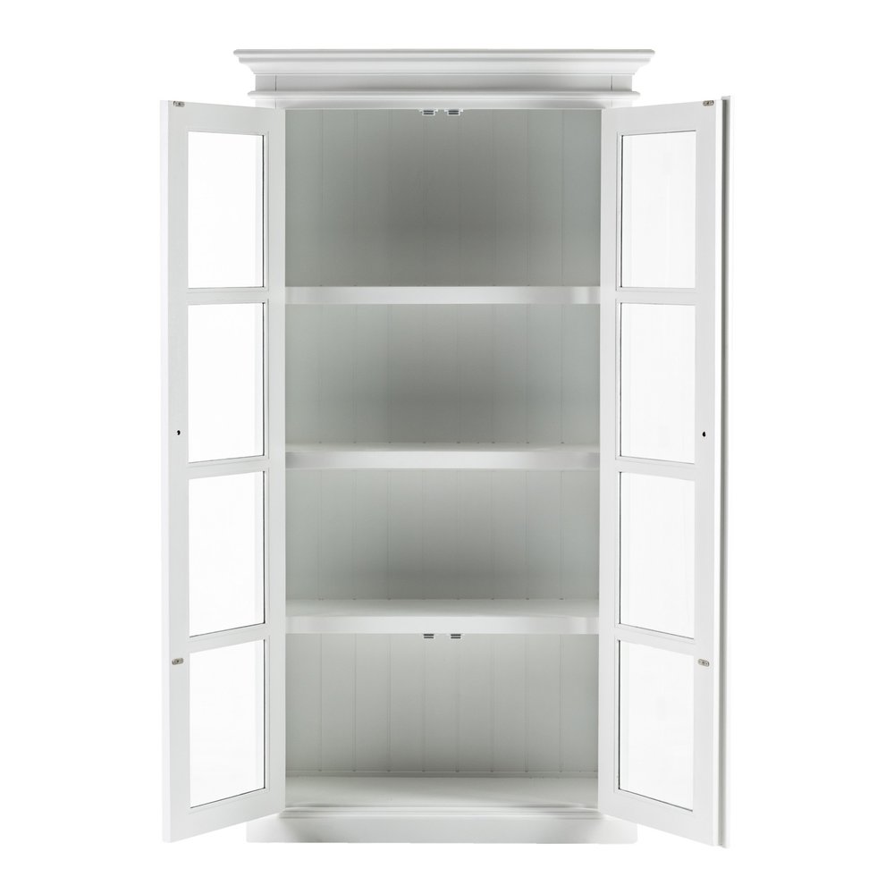 White Wood and Glass Double Door Storage Cabinet - 75-inch