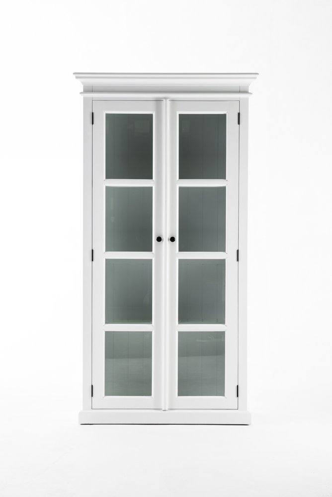 White Wood and Glass Double Door Storage Cabinet - 75-inch