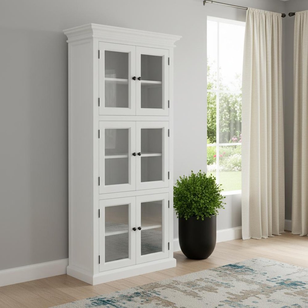 White Solid Wood Frame Standard Accent Cabinet with Six Shelves - 35-inch