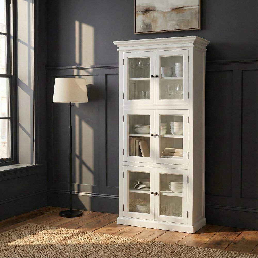 White Solid Wood Frame Standard Accent Cabinet with Six Shelves - 35-inch