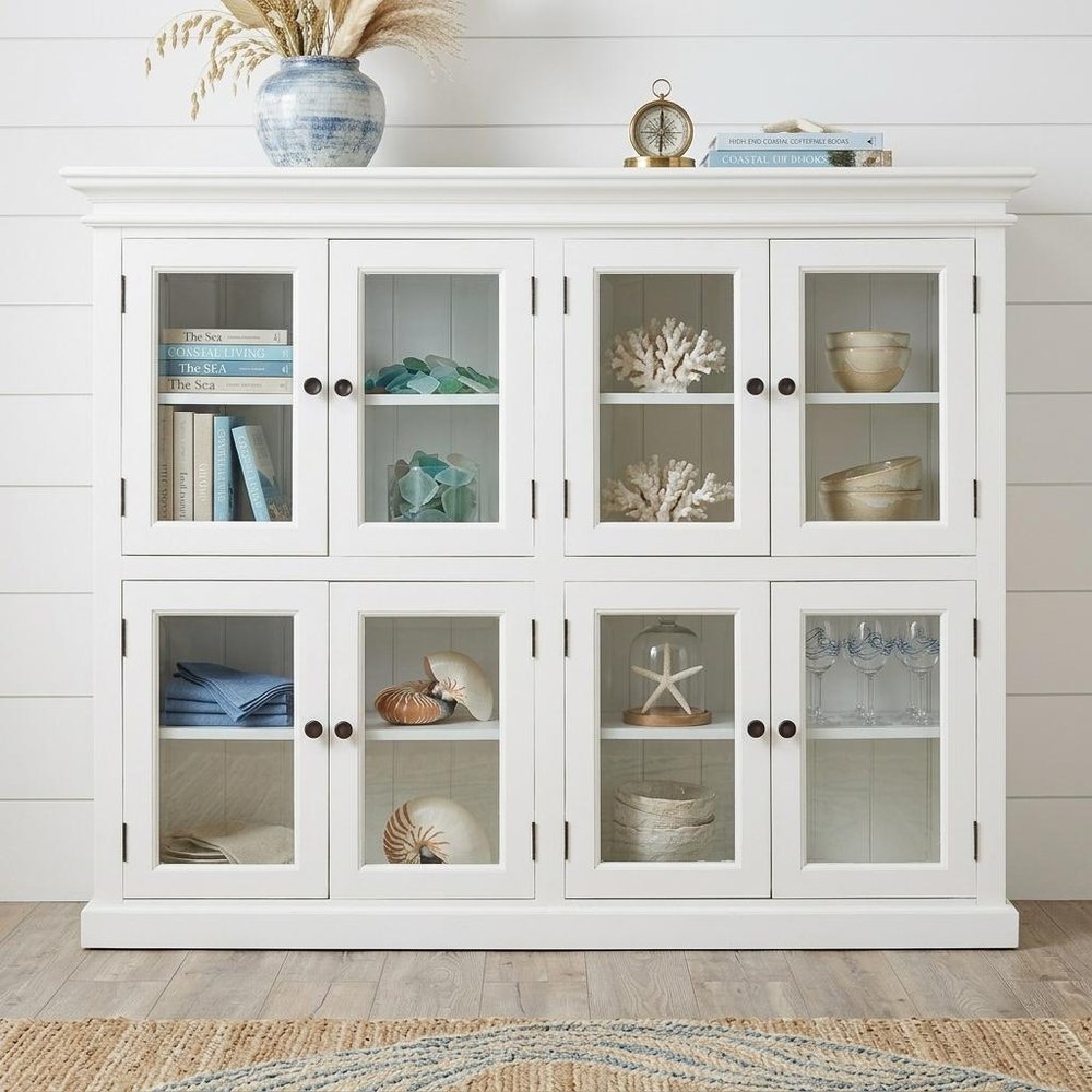 White Wood and Glass Two Level Storage Cabinet - 52-inch