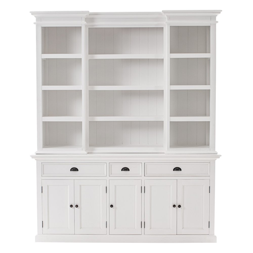 White Dining Hutch with Twelve Shelves and Three Drawers - 71-inch