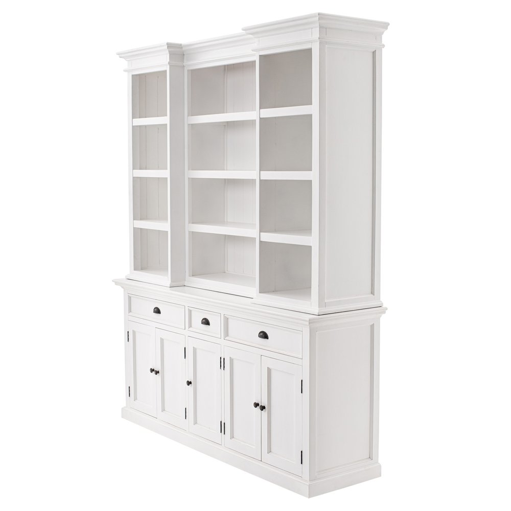 White Dining Hutch with Twelve Shelves and Three Drawers - 71-inch