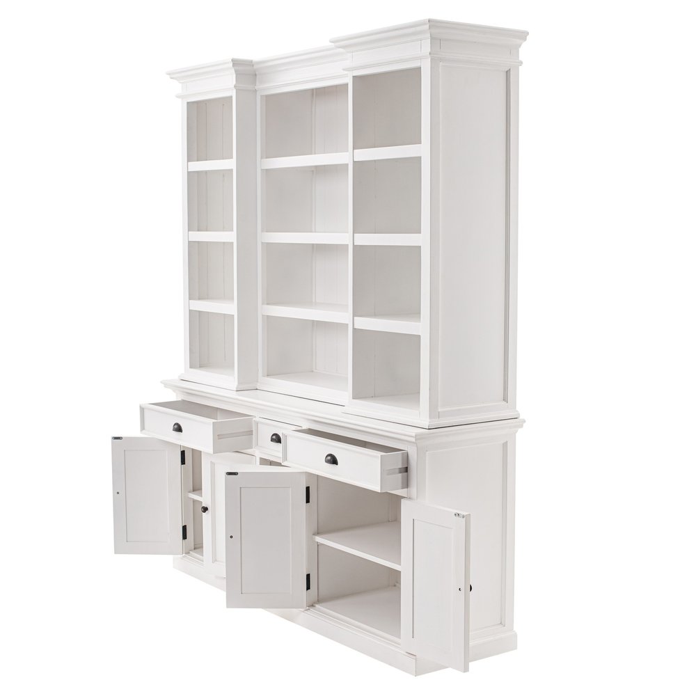 White Dining Hutch with Twelve Shelves and Three Drawers - 71-inch