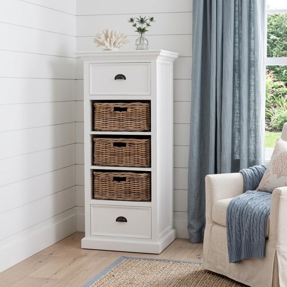 White Two Drawer Storage Cabinet with Baskets - 52-inch