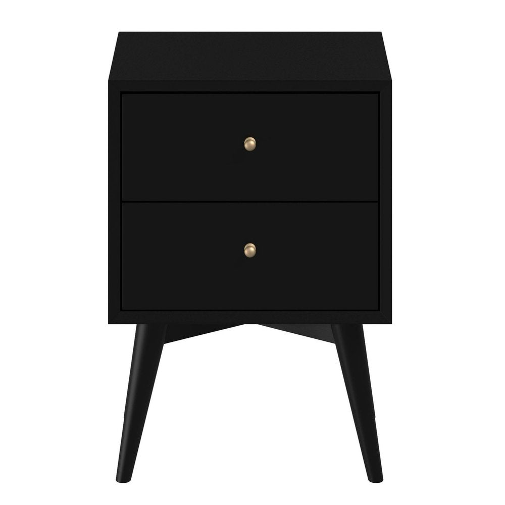 Black Solid Wood Two Drawer Nightstand - 26-inch