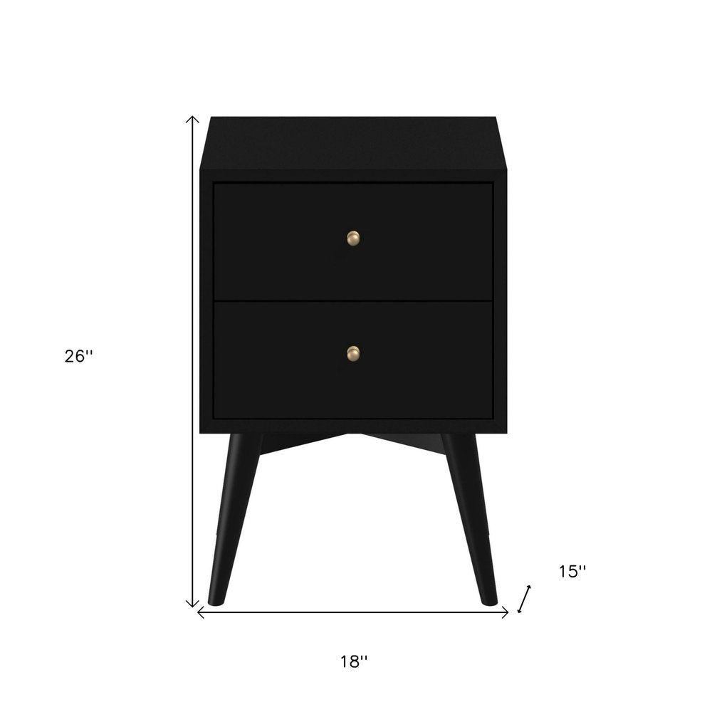 Black Solid Wood Two Drawer Nightstand - 26-inch