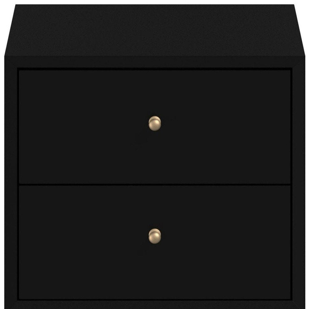 Black Solid Wood Two Drawer Nightstand - 26-inch