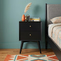 Black Solid Wood Two Drawer Nightstand - 26-inch