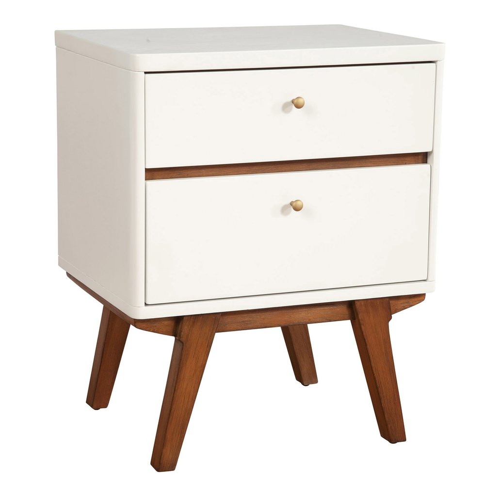 White Two Drawer Wood Nightstand - 26-inch