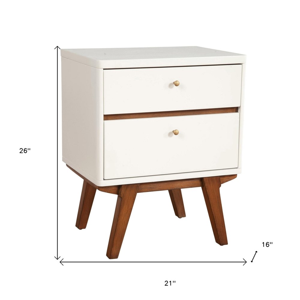 White Two Drawer Wood Nightstand - 26-inch