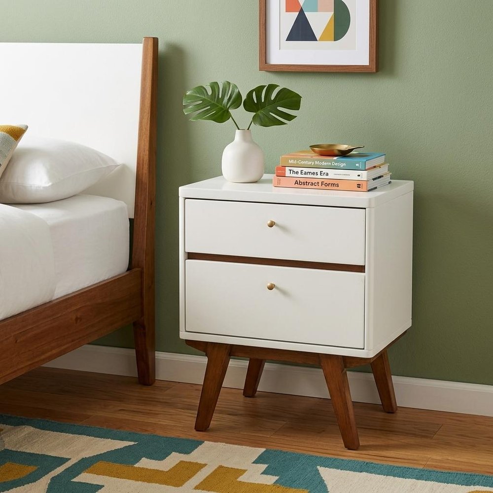 White Two Drawer Wood Nightstand - 26-inch
