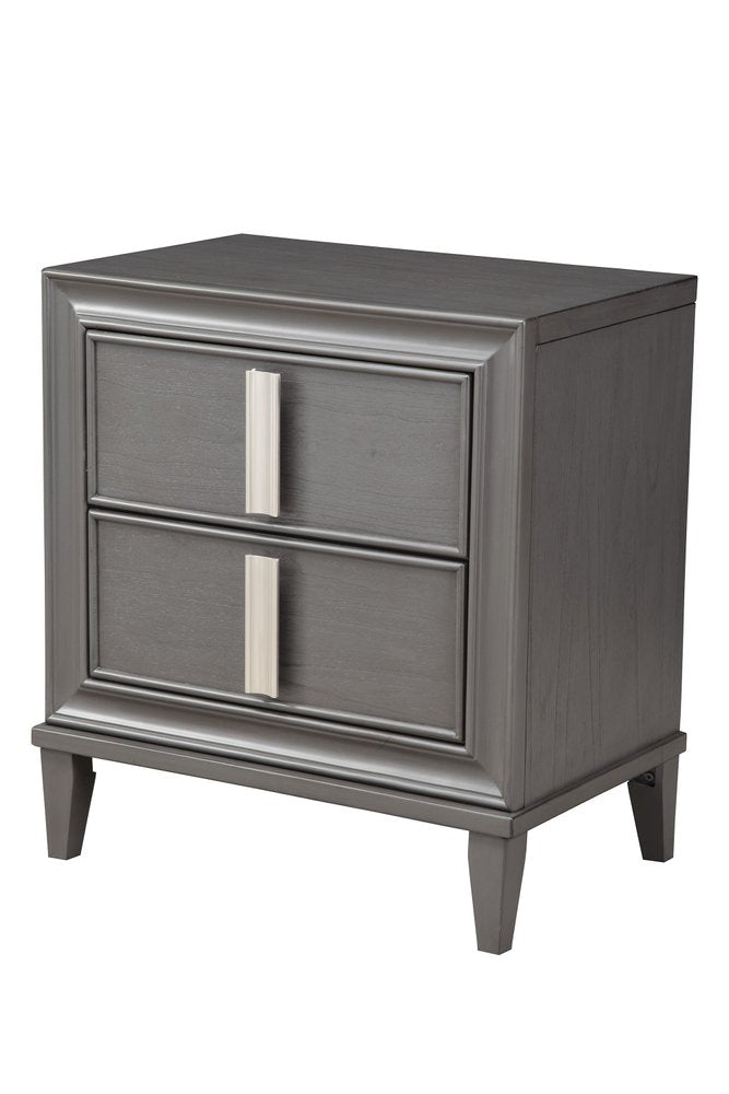Dark Gray Solid Wood and Wood Two Drawer Nightstand - 29-inch