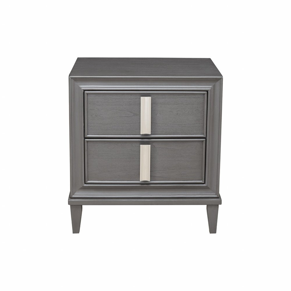 Dark Gray Solid Wood and Wood Two Drawer Nightstand - 29-inch