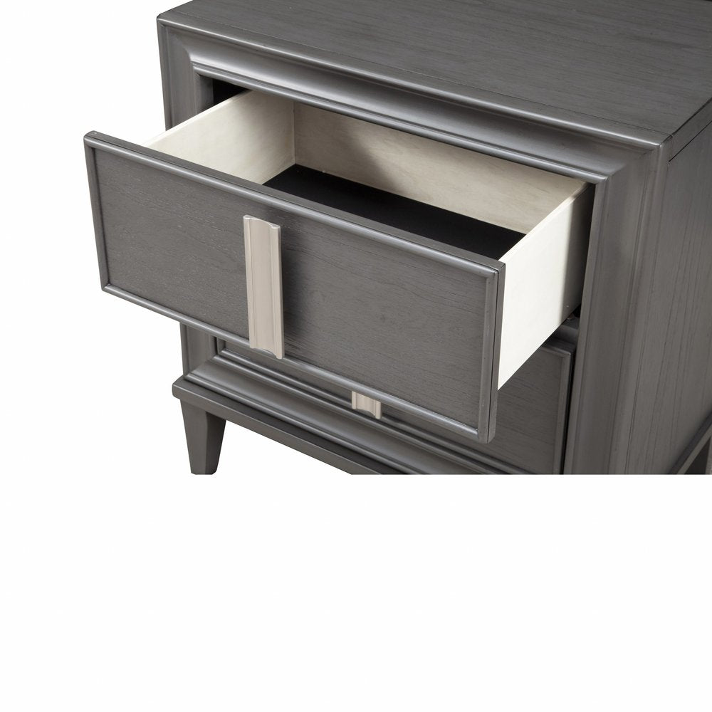 Dark Gray Solid Wood and Wood Two Drawer Nightstand - 29-inch