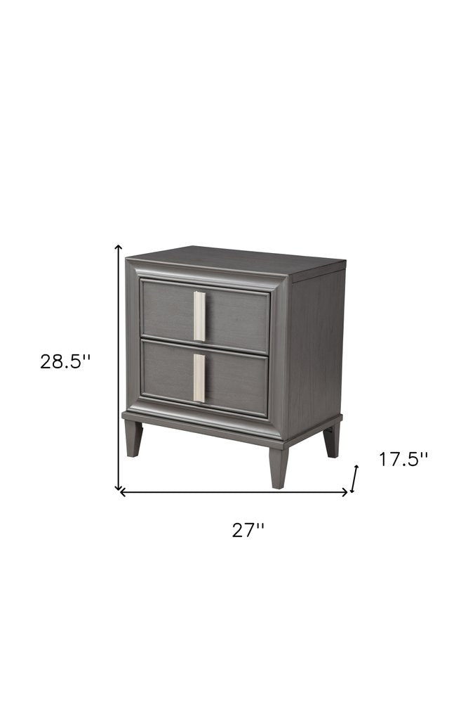 Dark Gray Solid Wood and Wood Two Drawer Nightstand - 29-inch