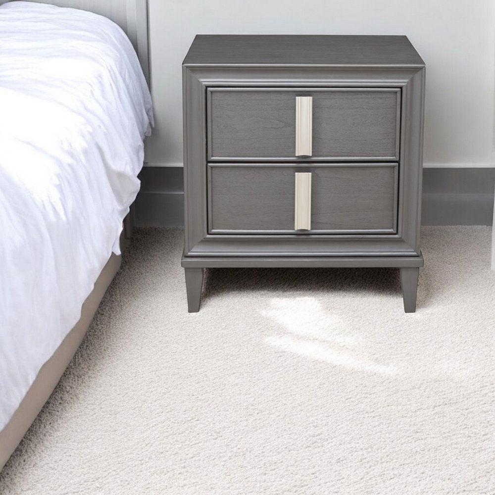 Dark Gray Solid Wood and Wood Two Drawer Nightstand - 29-inch