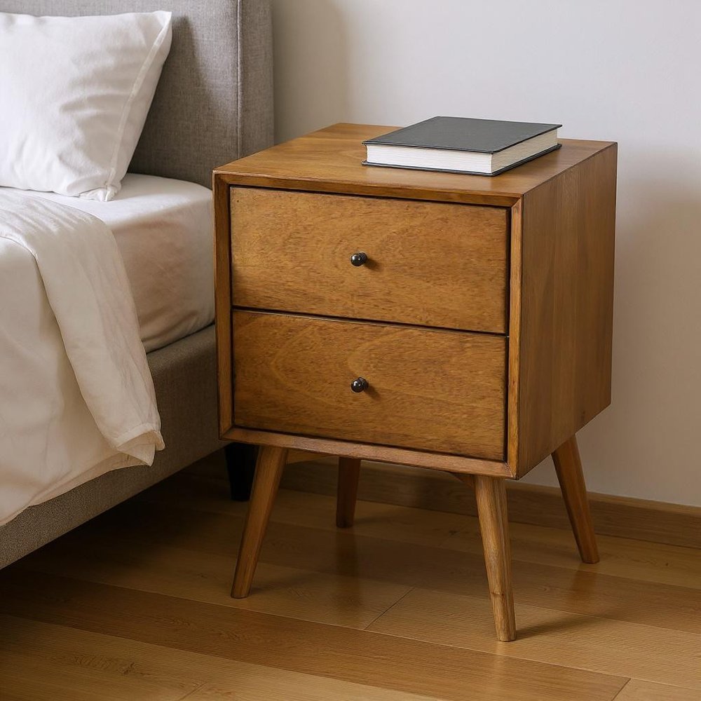 Solid Wood and Wood Two Drawer Nightstand - 26-inch