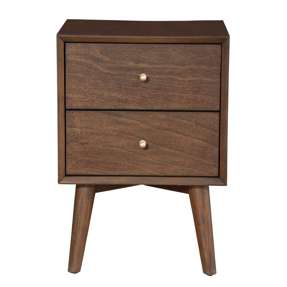 Brown Solid Wood and Wood Two Drawer Nightstand - 26-inch