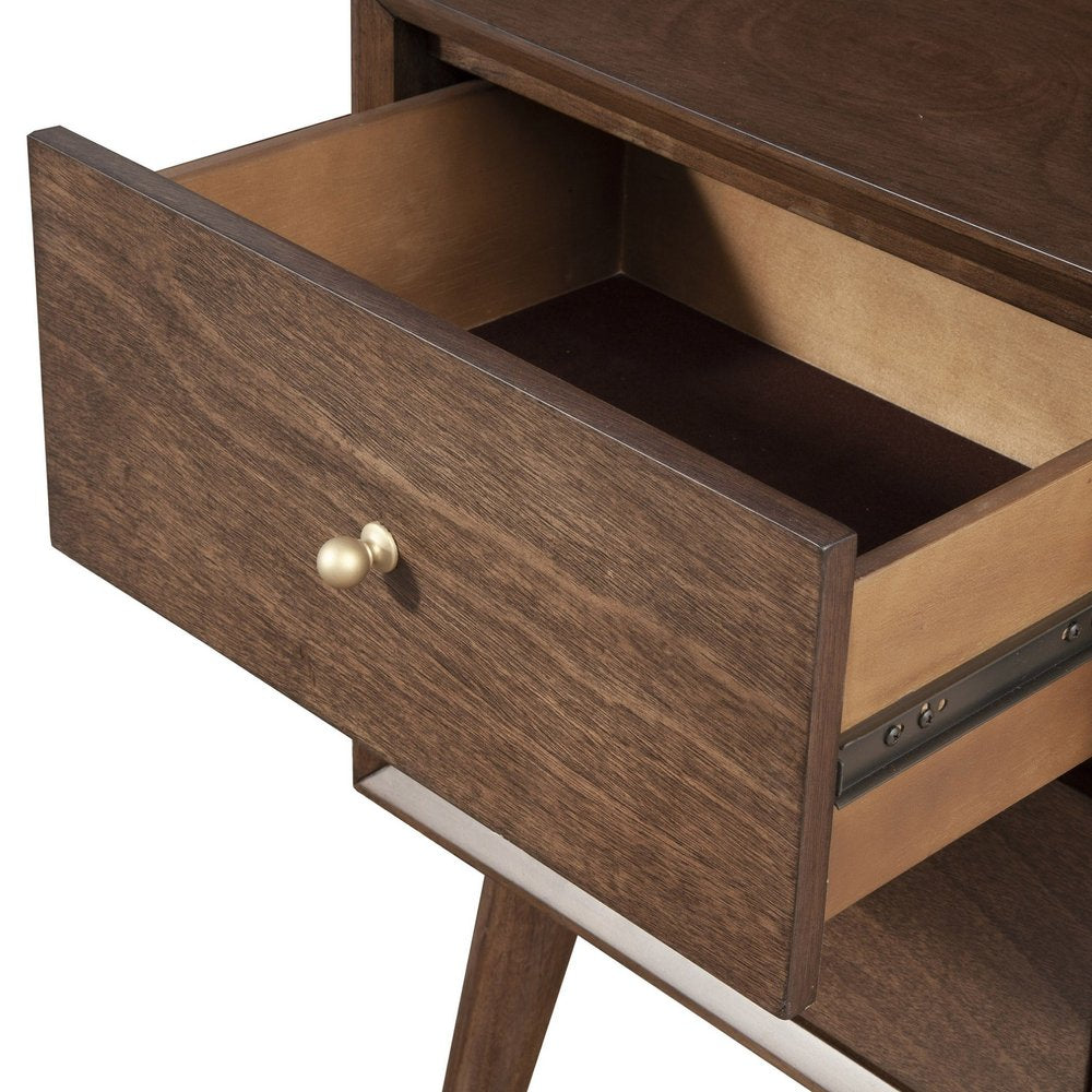 Brown Solid Wood and Wood Two Drawer Nightstand - 26-inch