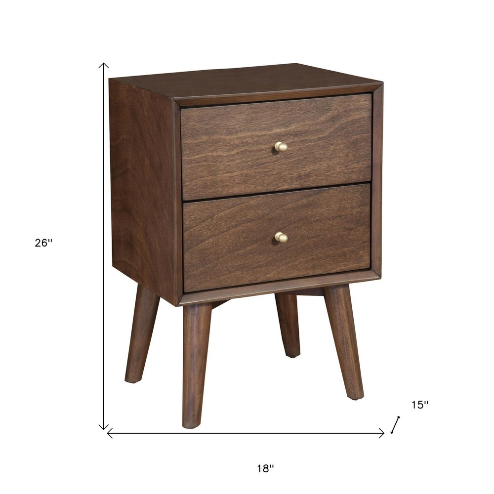Brown Solid Wood and Wood Two Drawer Nightstand - 26-inch