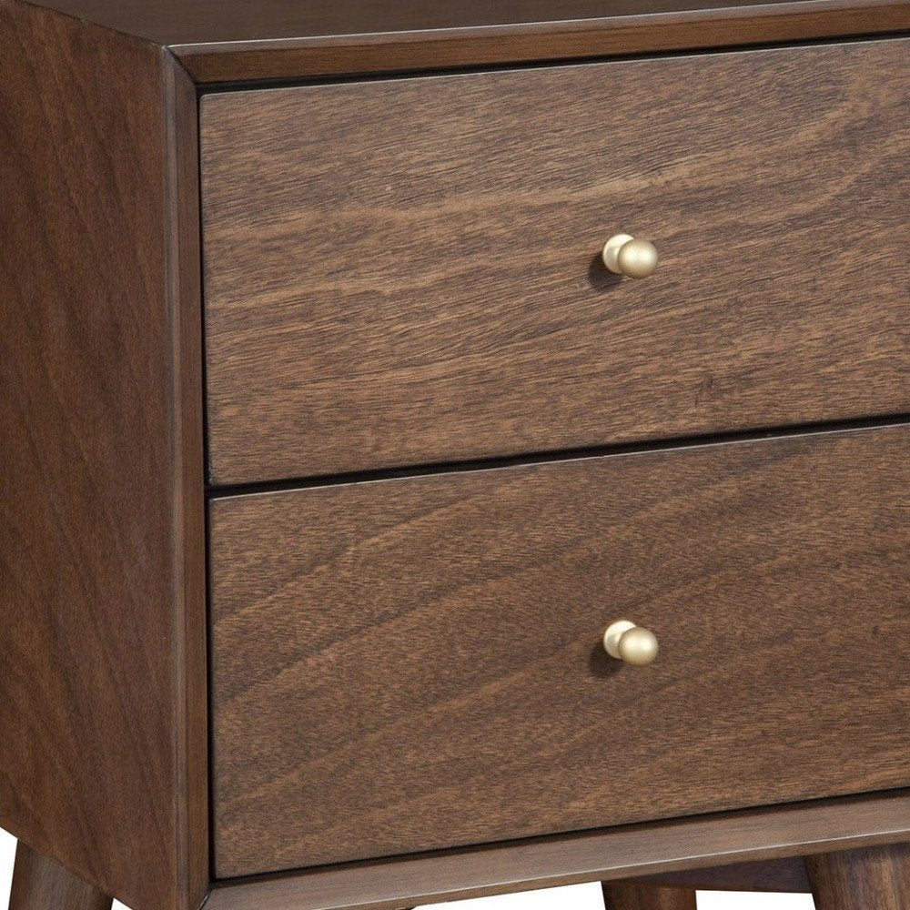 Brown Solid Wood and Wood Two Drawer Nightstand - 26-inch
