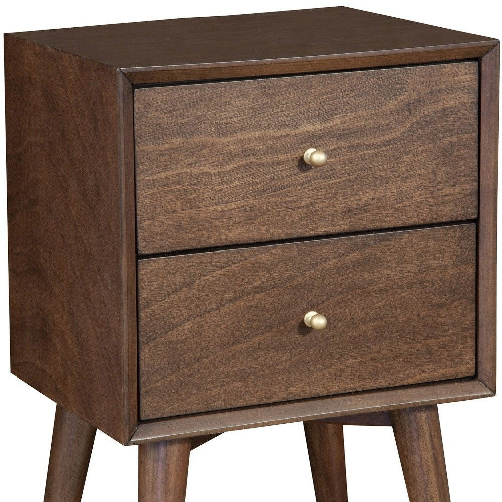 Brown Solid Wood and Wood Two Drawer Nightstand - 26-inch