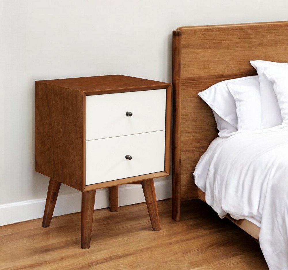 Solid Wood and Wood Two Drawer Nightstand - 26-inch