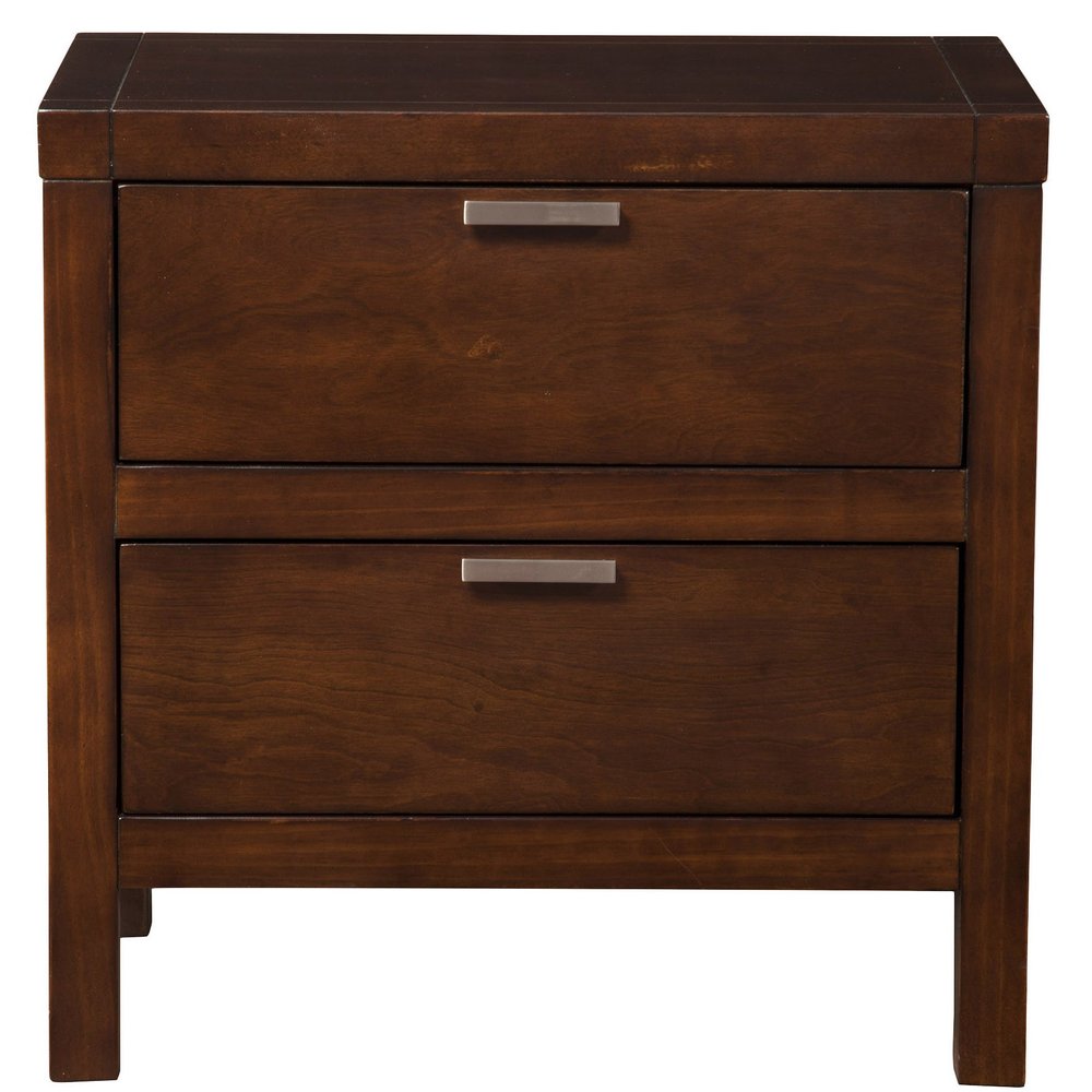 Brown Wood Two Drawer Nightstand - 24-inch