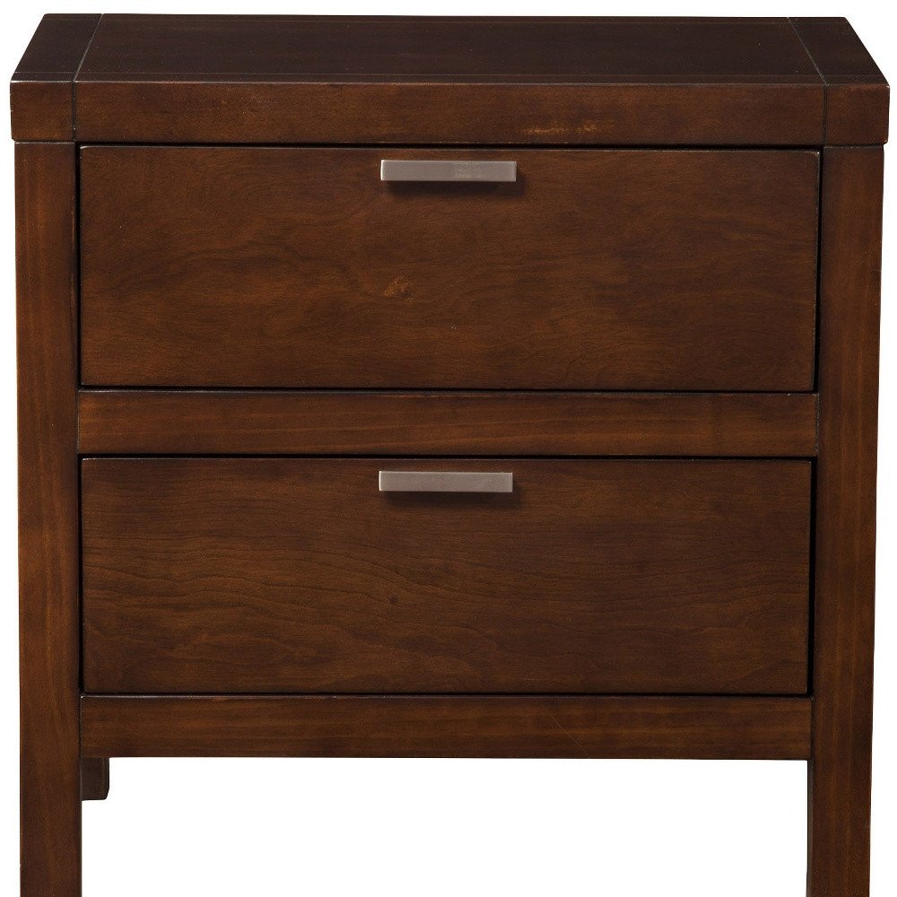 Brown Wood Two Drawer Nightstand - 24-inch