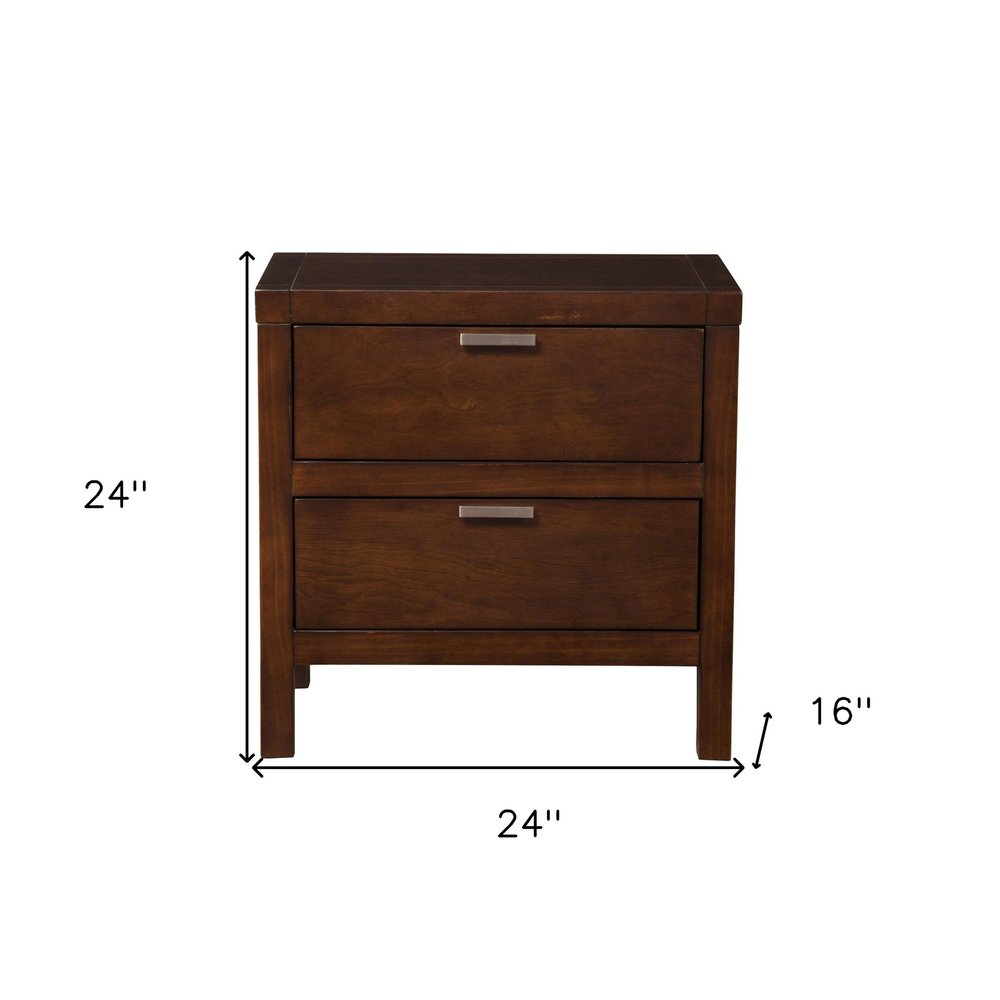 Brown Wood Two Drawer Nightstand - 24-inch