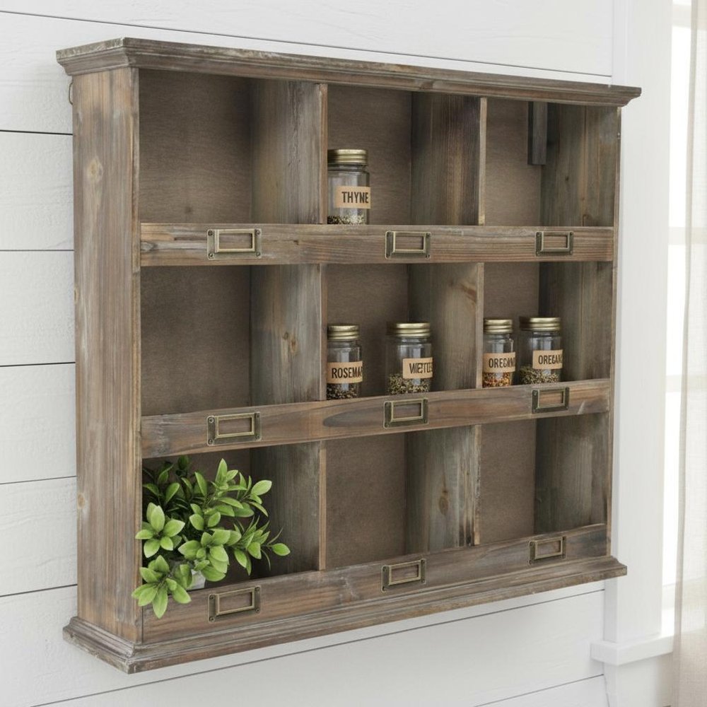 Dark Brown Solid Wood Wall Mounted Display Stand - 27-inch