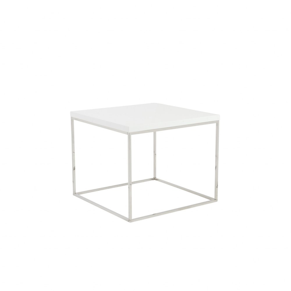 Silver and White Square End Table - 20-inch