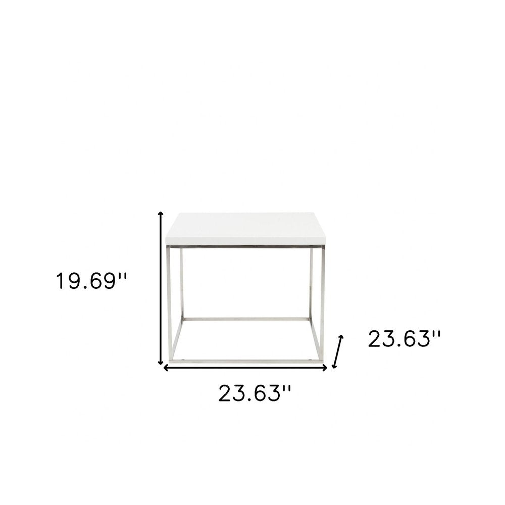 Silver and White Square End Table - 20-inch