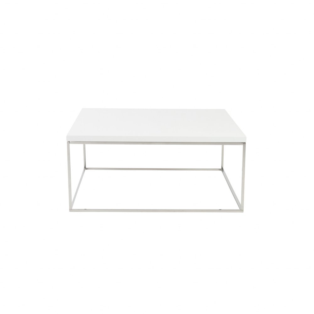 White and Silver Wood and Metal Square Frame Coffee Table - 35-inch