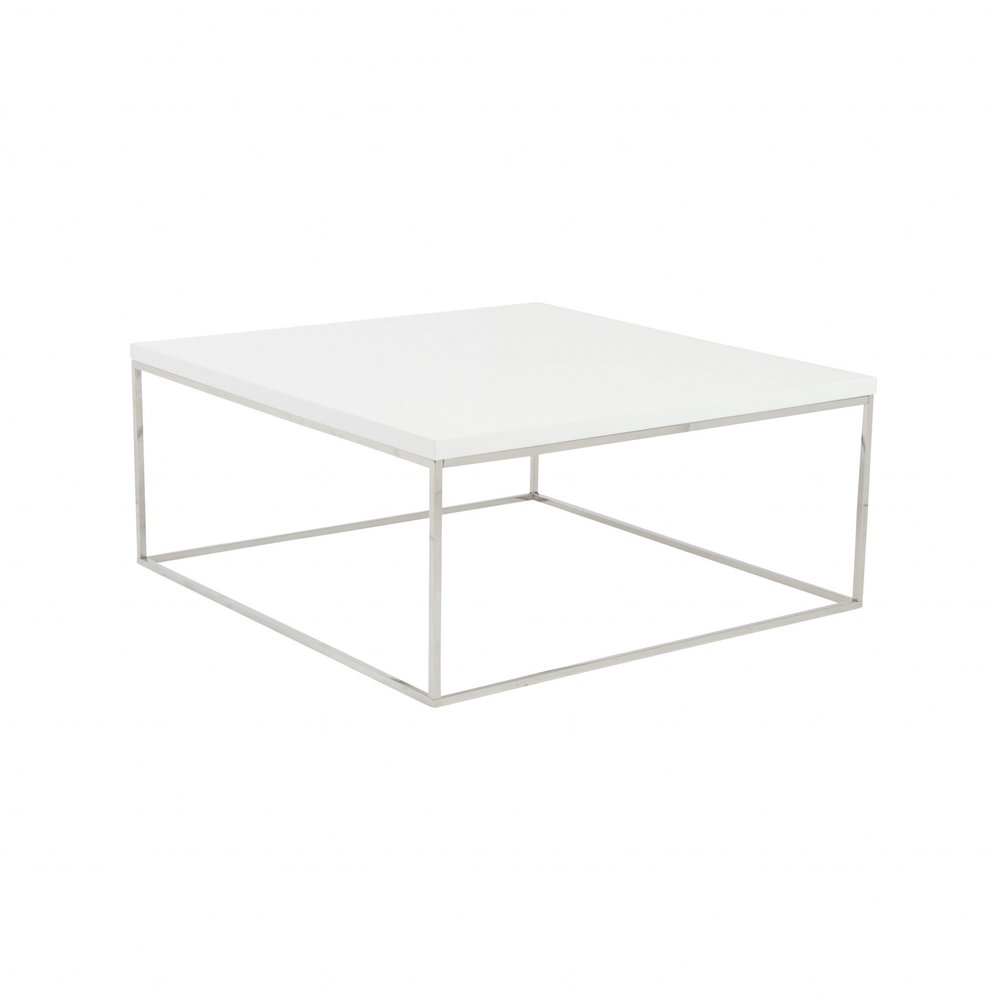 White and Silver Wood and Metal Square Frame Coffee Table - 35-inch
