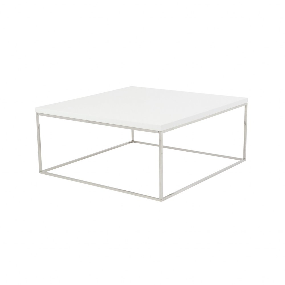 White and Silver Wood and Metal Square Frame Coffee Table - 35-inch
