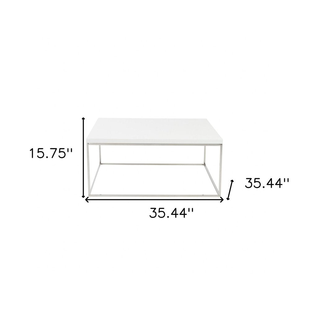 White and Silver Wood and Metal Square Frame Coffee Table - 35-inch