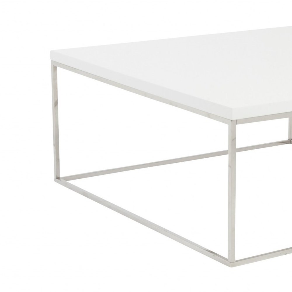 White and Silver Wood and Metal Square Frame Coffee Table - 35-inch