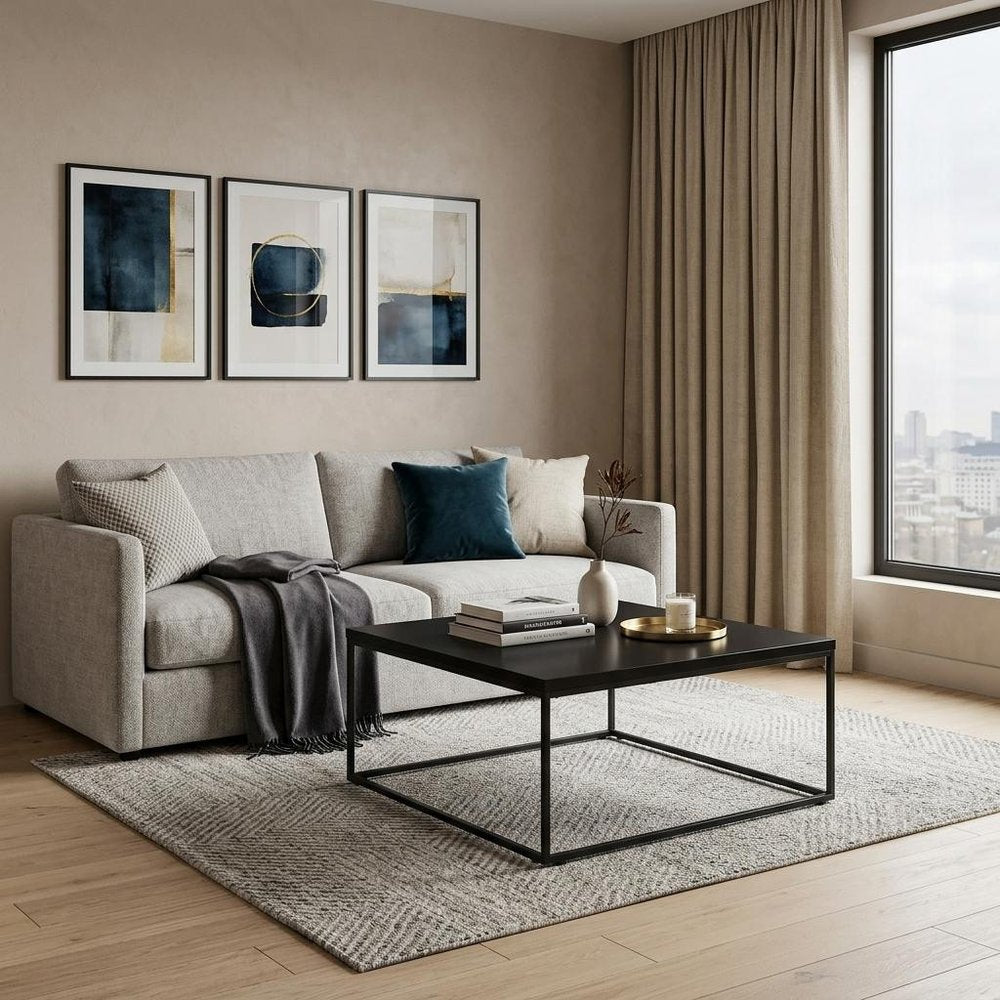 Black Wood and Metal Square Frame Coffee Table - 35-inch