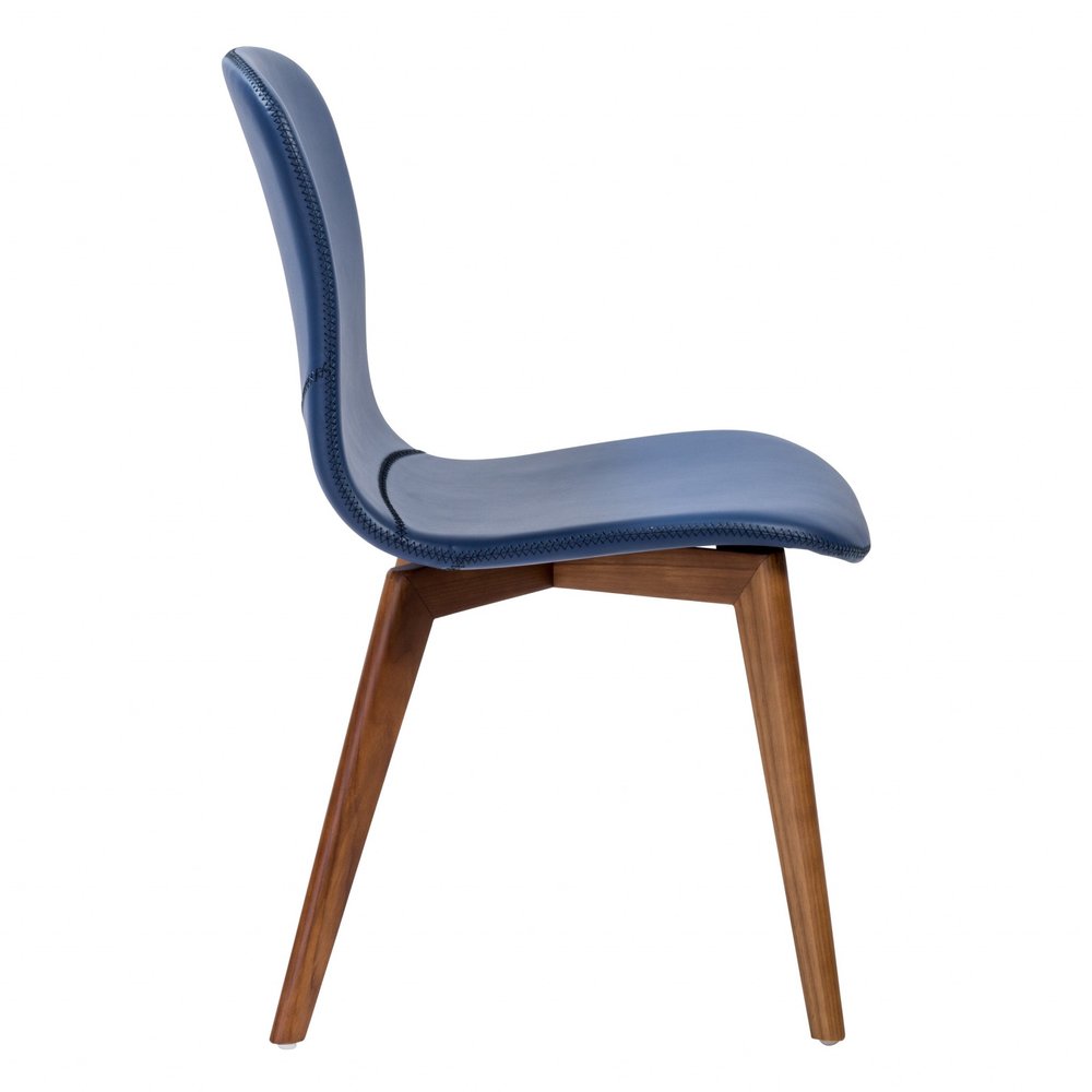 Set of Two Blue and Brown Upholstered Leather Dining Side Chairs