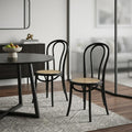 Set of Two Black and Natural Solid Wood and Rattan Curved Back Dining Side Chairs