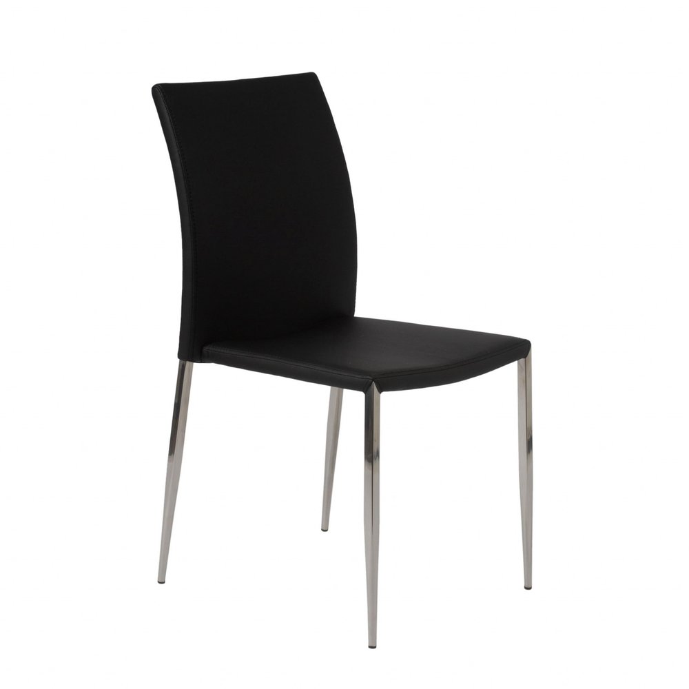 Set of Two Black and Silver Upholstered Faux Leather Dining Side Chairs