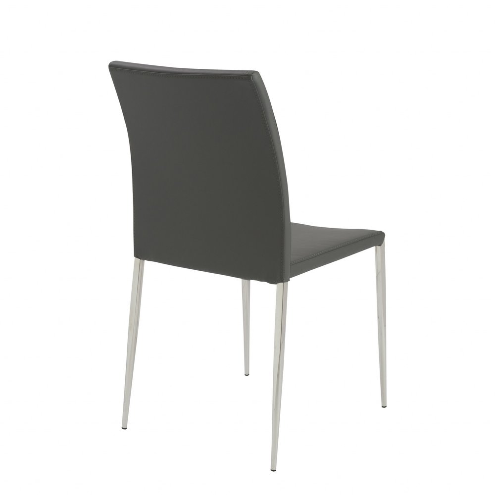 Set of Two Gray and Silver Upholstered Leather Dining Side Chairs