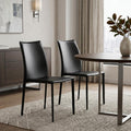 Set of Two Black Upholstered Faux Leather Dining Side Chairs